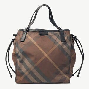 Burberry Buckleigh Brown Check Taffeta Leather-Trim Packable Tote